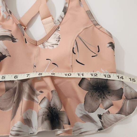 L'urv Pink Sports Bra Top Sz Small Peplum Floral Print Ruffle Cross Racer Back - Picture 7 of 7